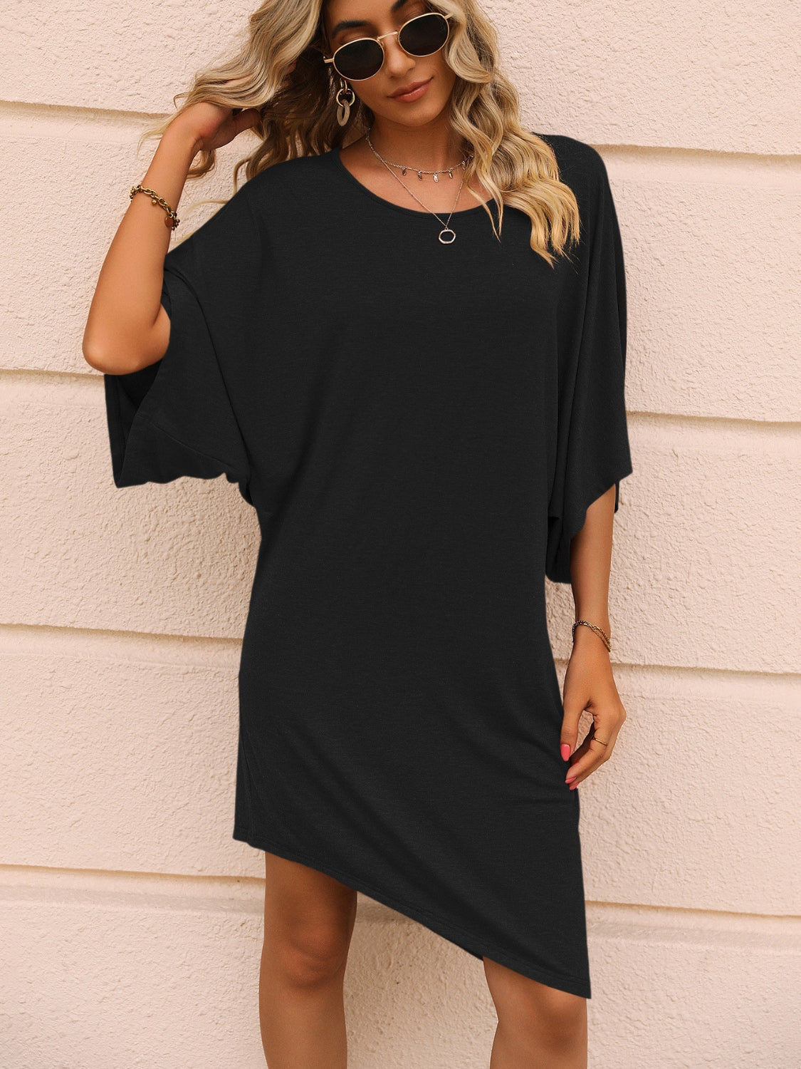 Round Neck Three-Quarter Sleeve Tee Dress